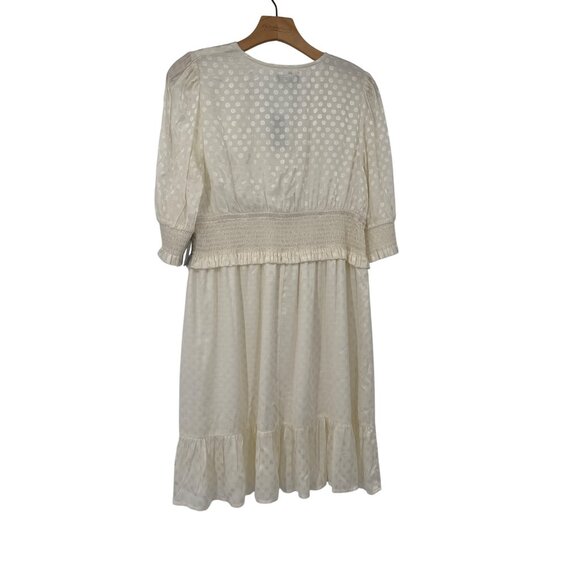 Express Ivory Smocked Puff Sleeve Dress womesns size large satin new $79 - Picture 5 of 6